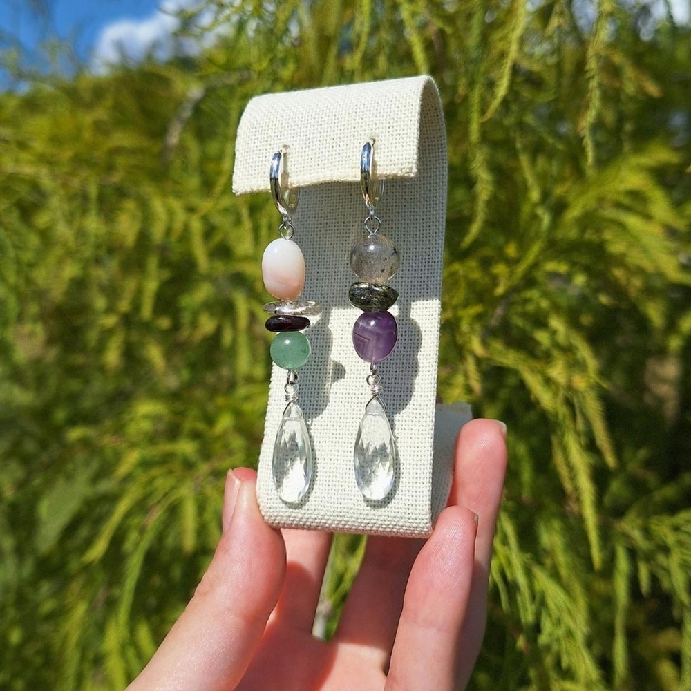 Quartz, Pink Opal, Amethyst Earrings ~ Handcrafted Jewelry